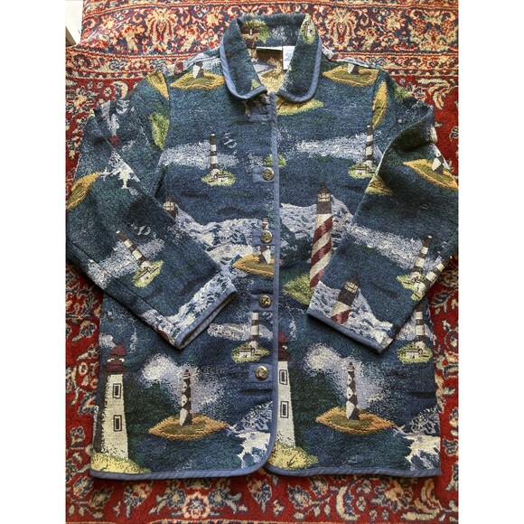 Blair Art-to-Wear Tapestry East Coast Seaside Beach Coat Jacket Nautical Large - Picture 1 of 6
